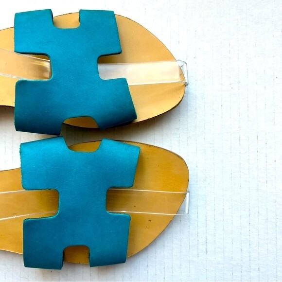 Yasemi Turquoise Teal Slip On Slide Flat H-Band Sandal Shoes Women’s EU 40 US 9 - Picture 1 of 15